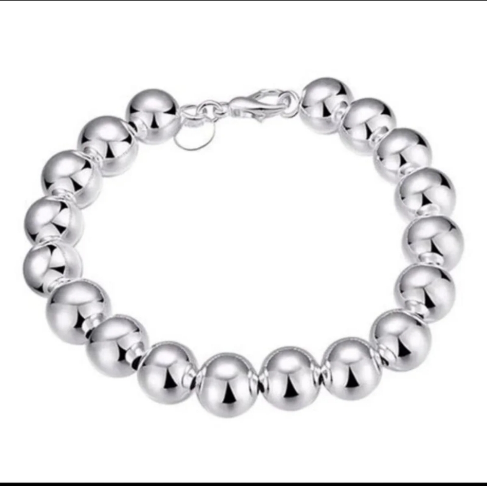 5ilver Sterling Silver Beaded Bracelet New